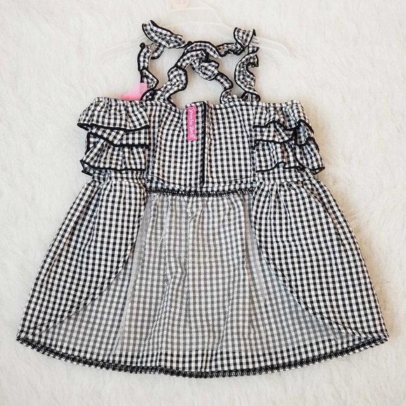 Smoochie Pooch B&W Gingham Ruffled Dog Dress Large & Pink White Polkadot Hat M/L - Picture 4 of 16